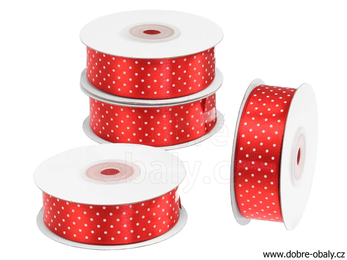 Atlasová stuha 2,5 cm x 25 m puntíky ČERVENÁ