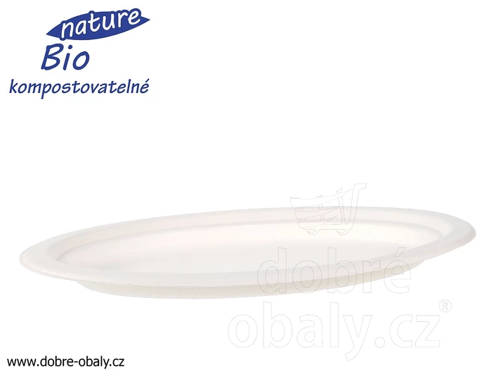 BIO Oválný talíř z cukrové třtiny 26 cm