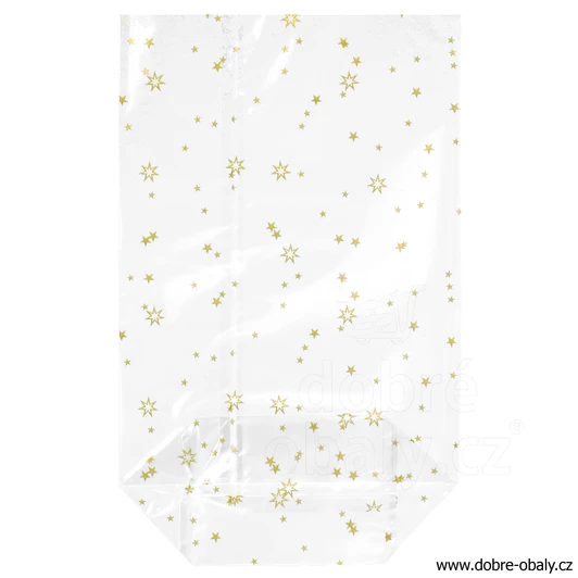 Celofánové sáčky s potiskem HVĚZDY 11,5x19 cm křížové dno PP 