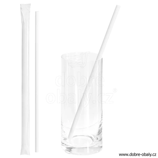 Papírová brčka 8 x 250 mm JUMBO hygienicky balená bílá, 100 ks