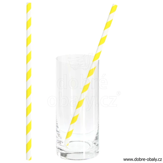 Papírová brčka 8 x 250 mm JUMBO žlutá, 100 ks 