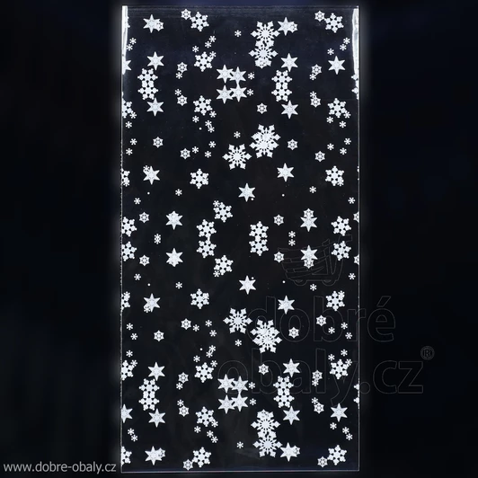 Sáček celofánový s potiskem 15 x 25 cm bílé VLOČKY