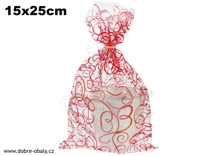 Sáček celofánový s potiskem 15 x 25 cm ČERVENÝ GRAF