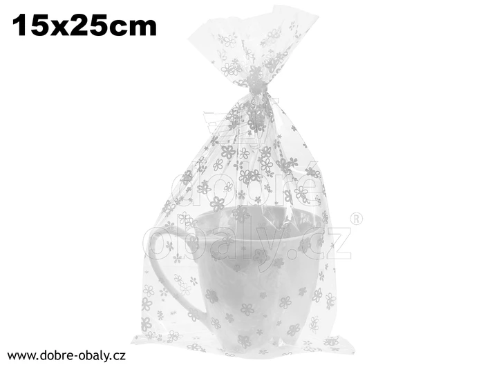 Sáček celofánový s potiskem 15 x 25 cm KVĚTY BÍLÉ