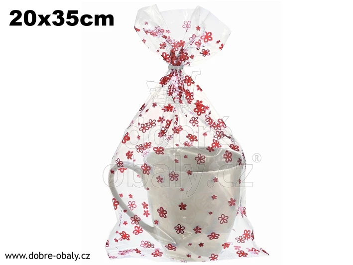 Sáček celofánový s potiskem 20 x 35 cm KVĚTY ČERVENÉ