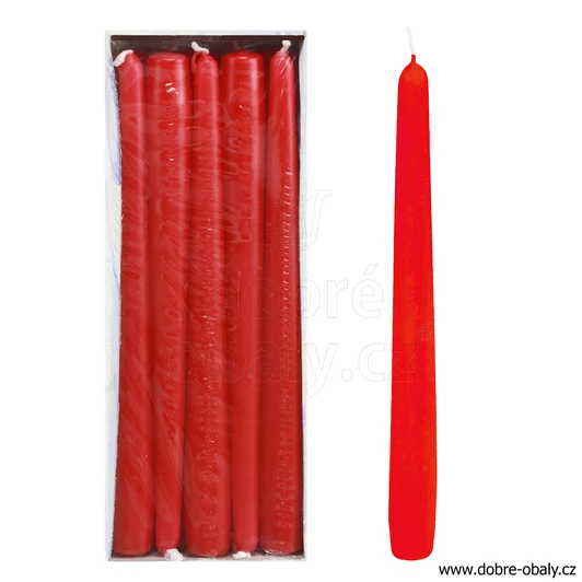 Svíčka kónická 245mm ČERVENÁ, 10ks