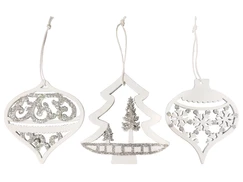 Vánoční bílá závěsná dekorace s glittry 8886264, 9 ks