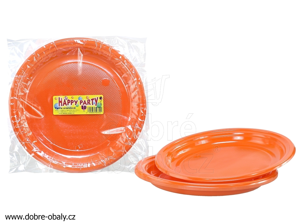 Barevné talíře plastové mělké PS 220 mm ORANŽOVÉ, 10ks