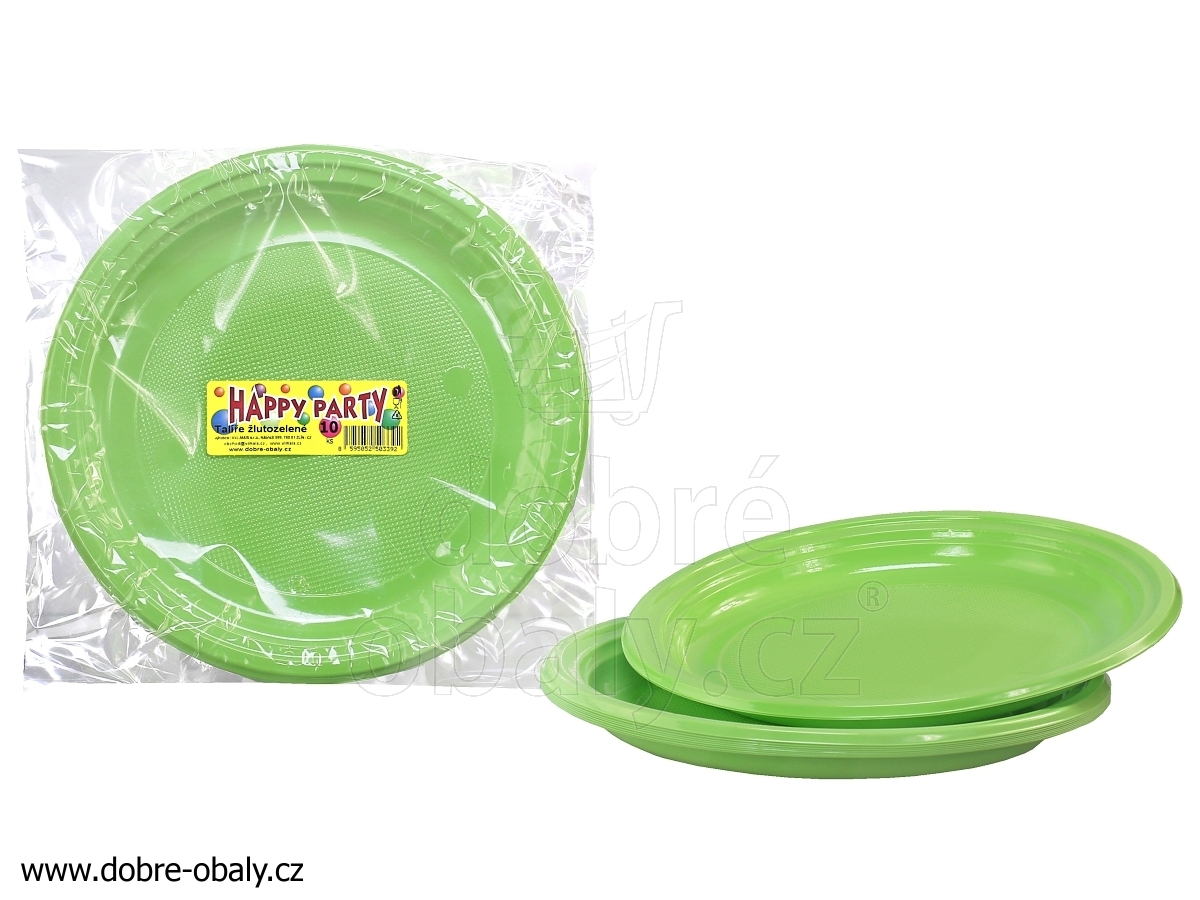 Barevné talíře plastové mělké PS 220 mm ŽLUTOZELENÉ, 10ks