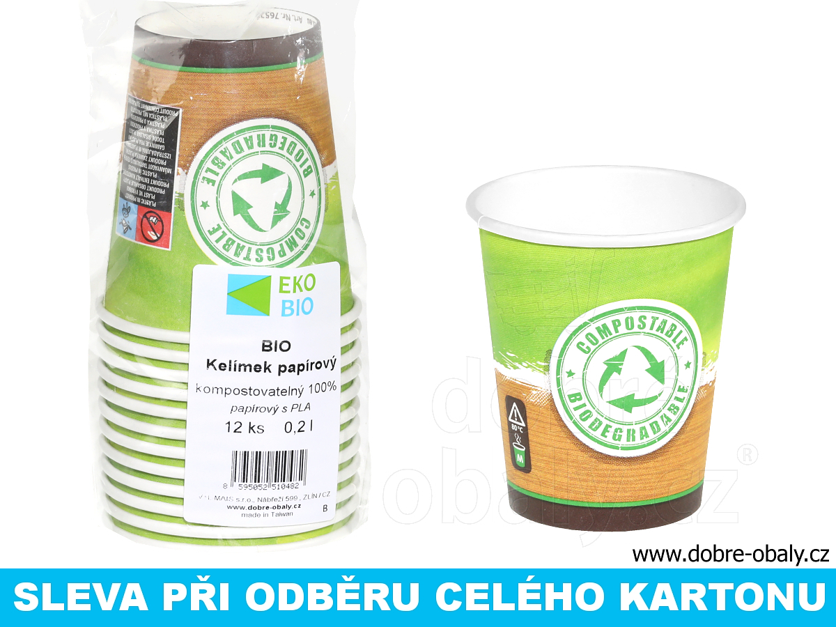 Bio kelímek compostable 280 ml (0,2 l) 12 ks EKO-BIO, karton