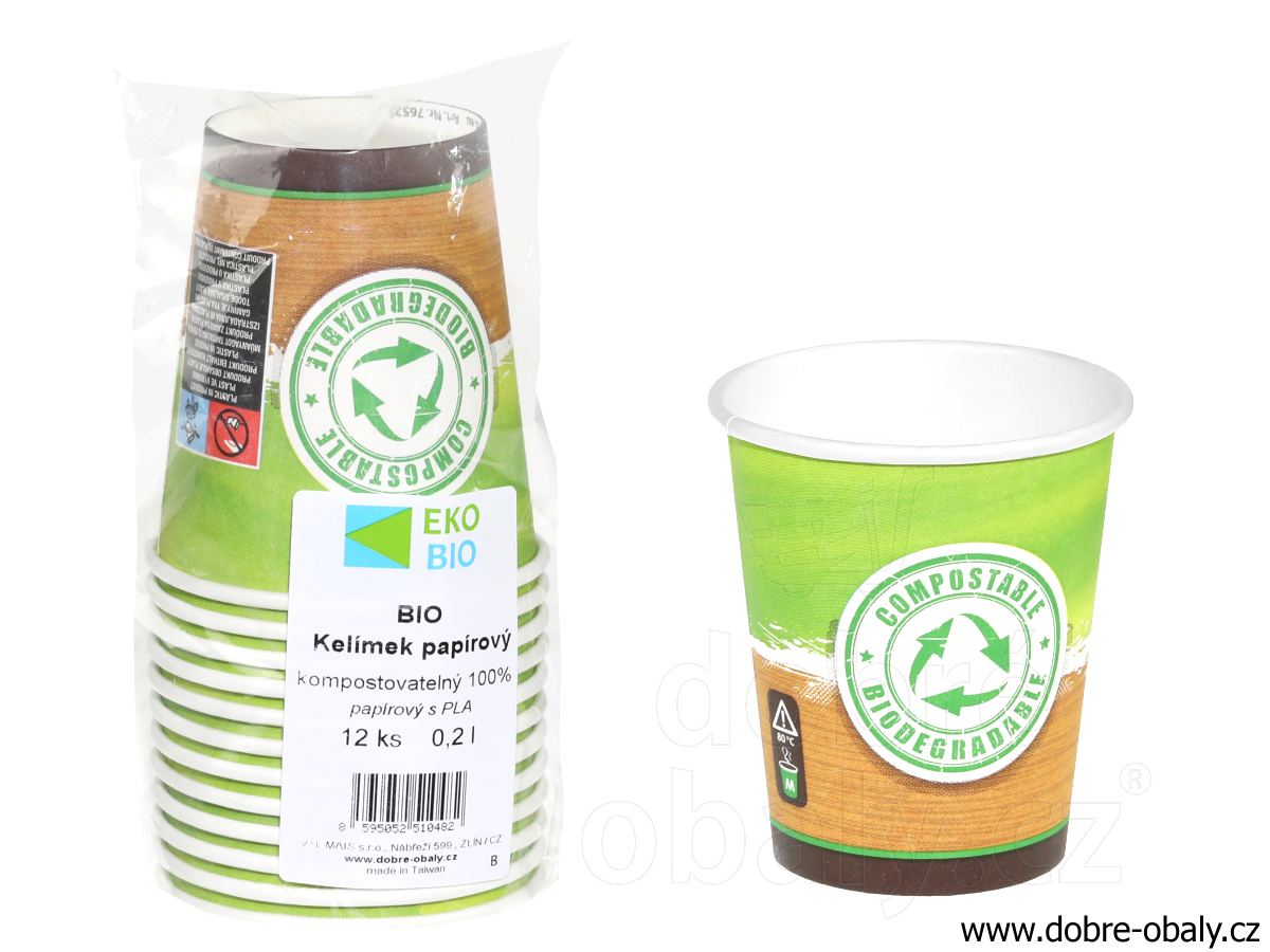 Bio kelímek na kávu compostable 280 ml (0,2 l) 12 ks EKO-BIO