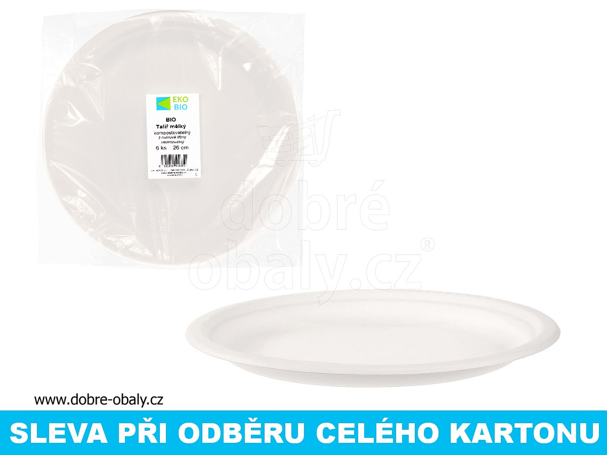 BIO Kompostovatelný kulatý talíř 26 cm 6 ks EKO-BIO, karton