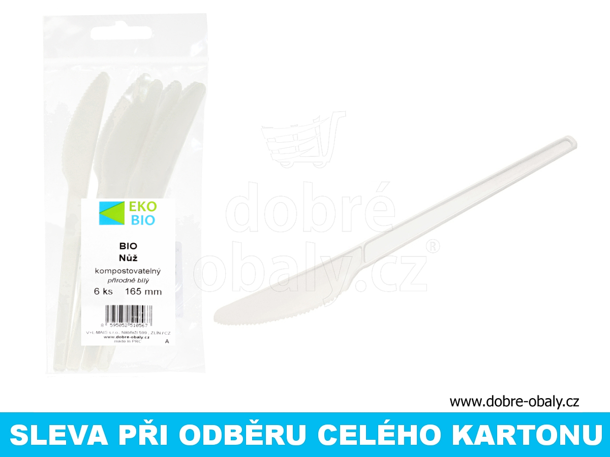 Bio kompostovatelný nůž PLA 165 mm 6 ks EKO-BIO, karton