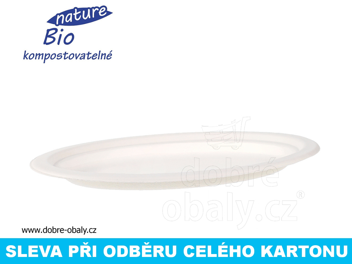 BIO Oválný talíř z cukrové třtiny 26 cm, karton