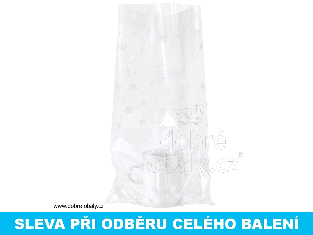 Celofánový sáček na lahev 20 x 50 cm bílé VLOČKY, výhodné balení