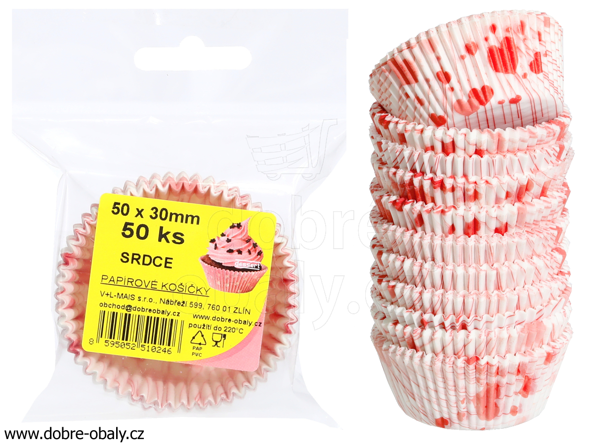 Cukrářské košíčky na muffiny SRDCE 50x30 mm, 50 ks