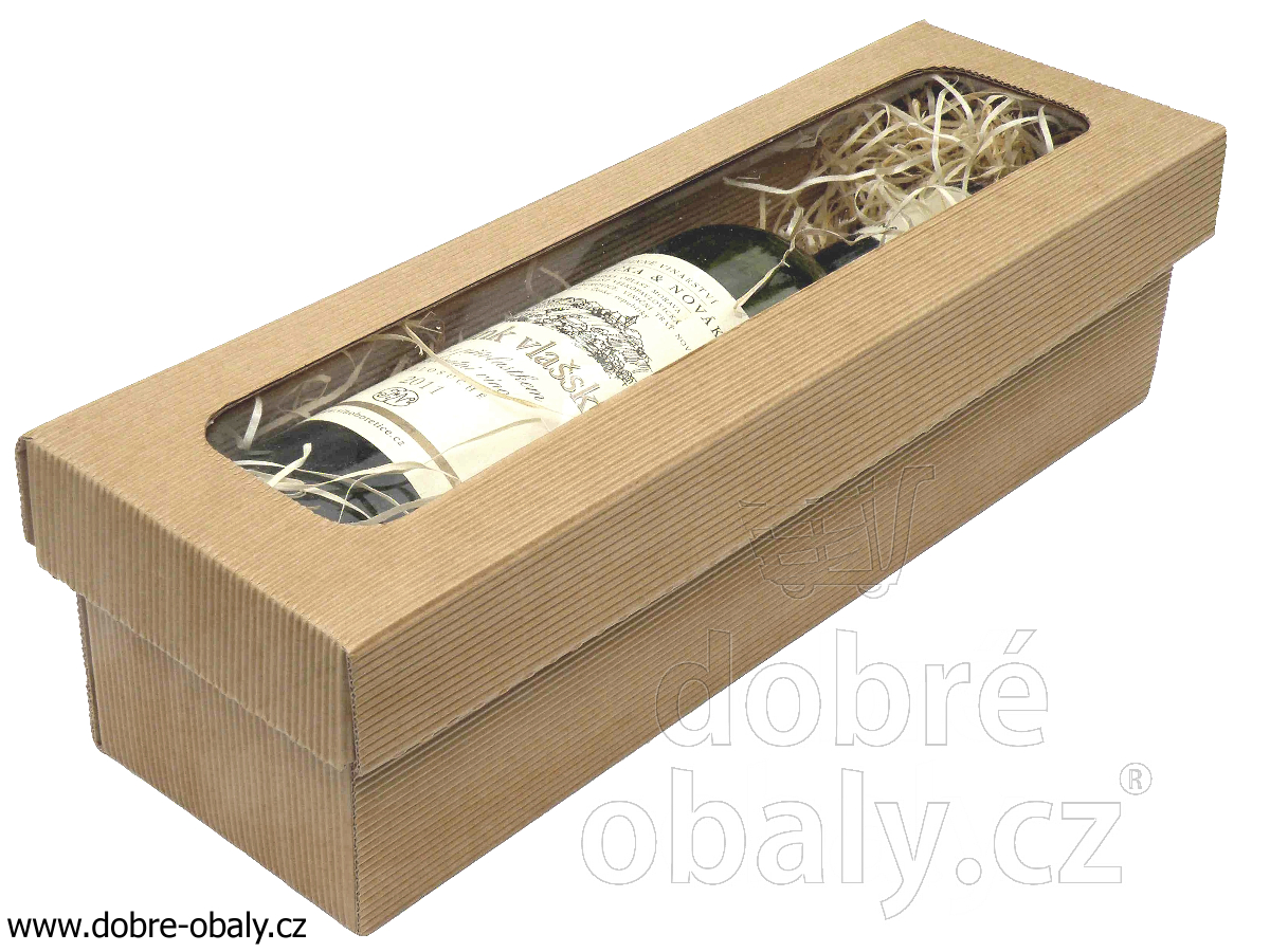Dárková papírová krabice na víno B s průhledným víkem