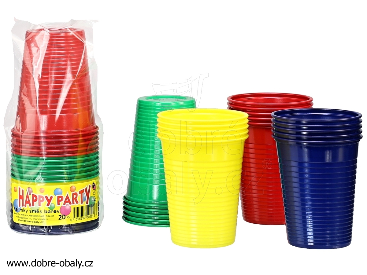 Kelímky barevné plastové 0,2 l Happy Party, 20 ks