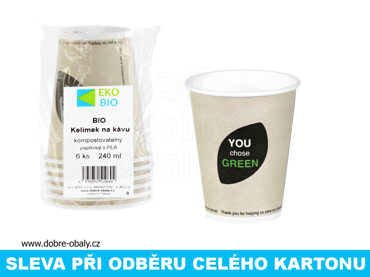 Kompostovatelný papírový kelímek 240 ml (0,2 l) 6 ks EKO-BIO, karton