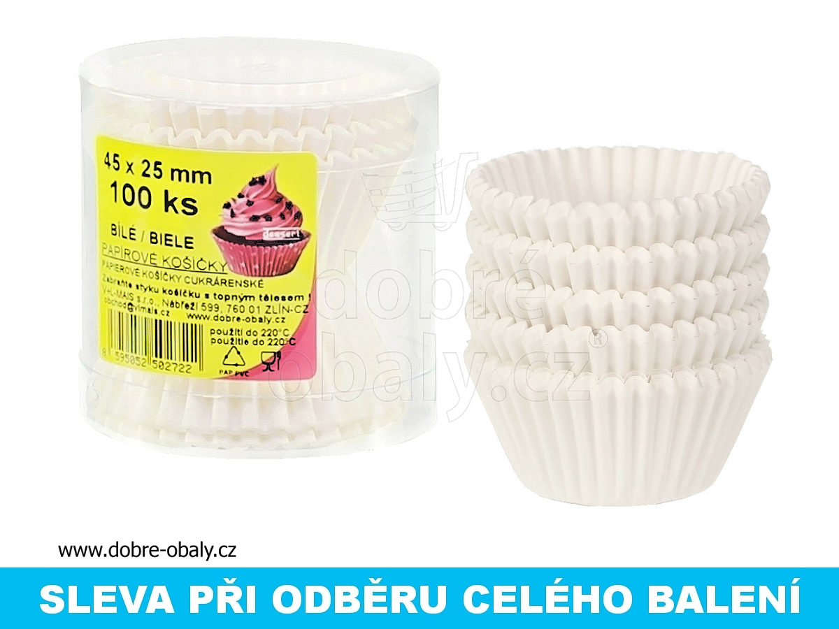 Košíčky na muffiny papírové bílé 45x25mm 100 ks, výhodné balení