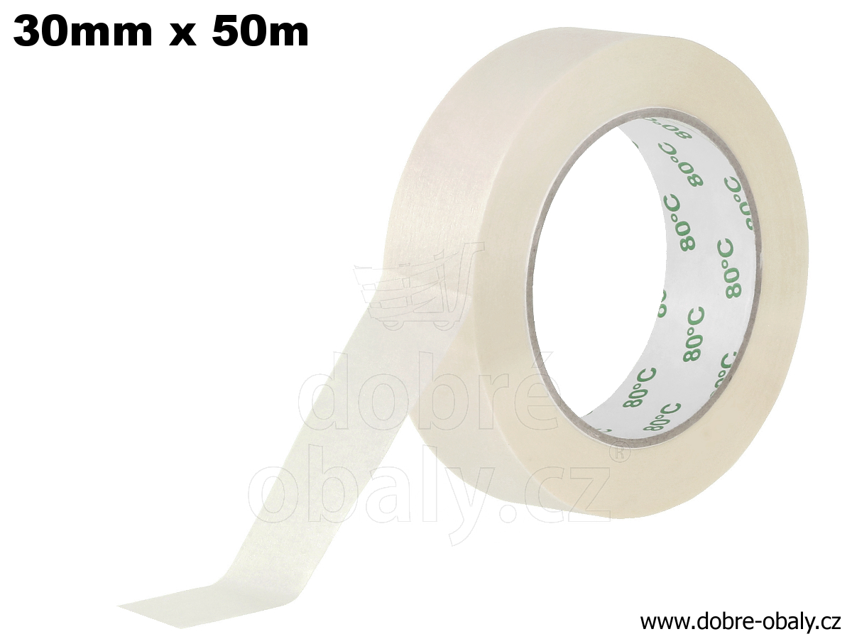 Lepící páska krepová 30 mm x 50 m BÍLÁ - VÝPRODEJ