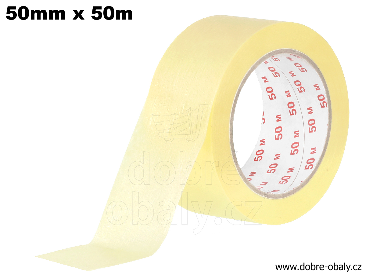 Lepící páska krepová 50 mm x 50 m hladká ŽLUTÁ