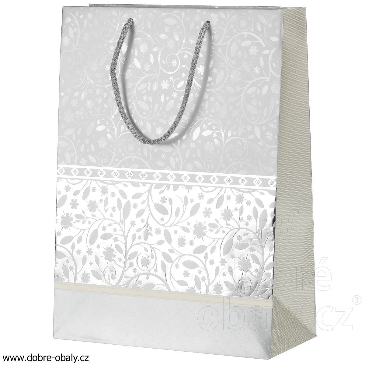 Luxusní dárková papírová taška L stříbrná 20946