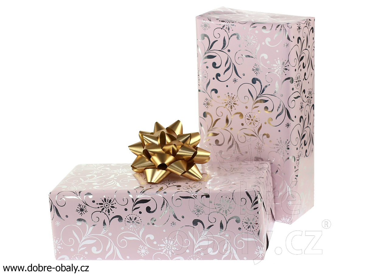 Luxusní dárkový balicí papír v roli WINTER MORNING růžový