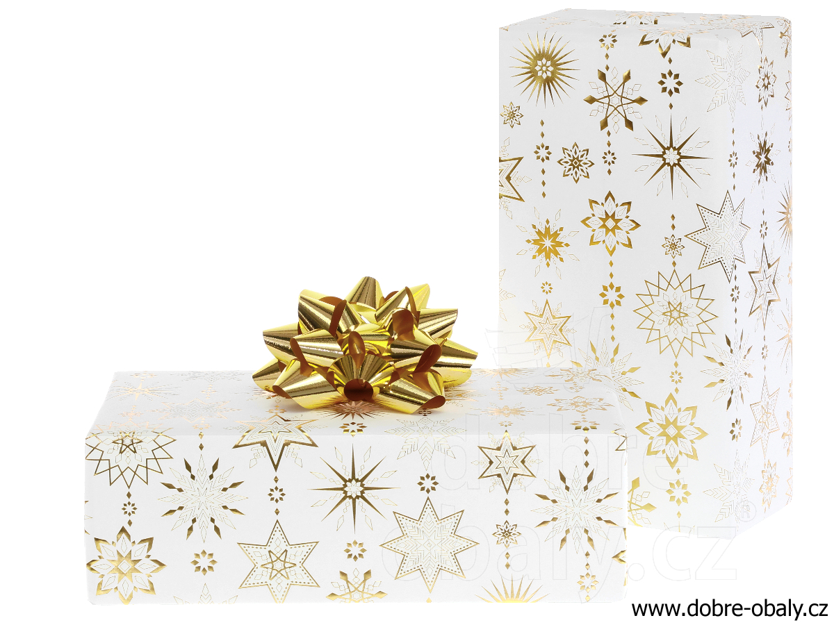 Luxusní vánoční papír White Christmas - gold snowflake