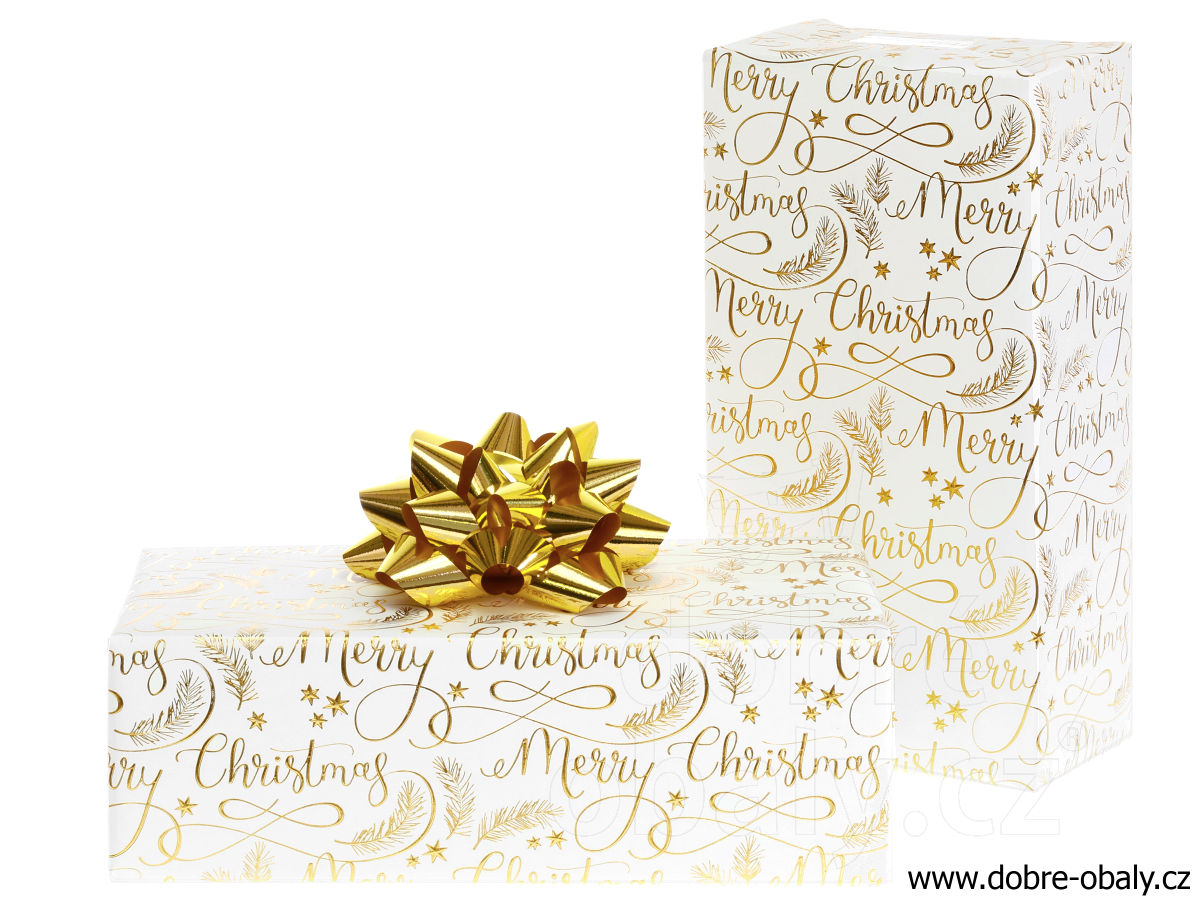 Luxusní vánoční papír White Christmas - gold text