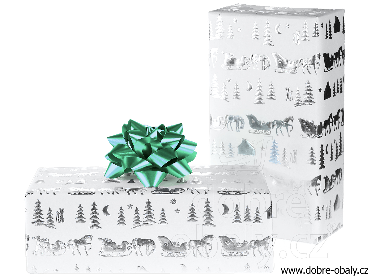 Luxusní vánoční papír White Christmas - silver carriage