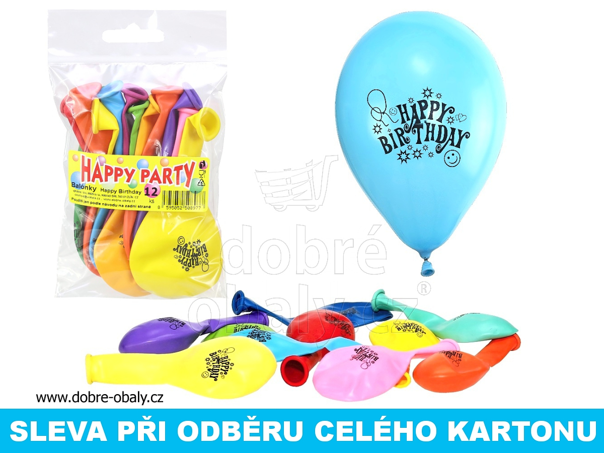 Nafukovací balónky HAPPY BIRTHDAY, 12 ks - výhodné balení