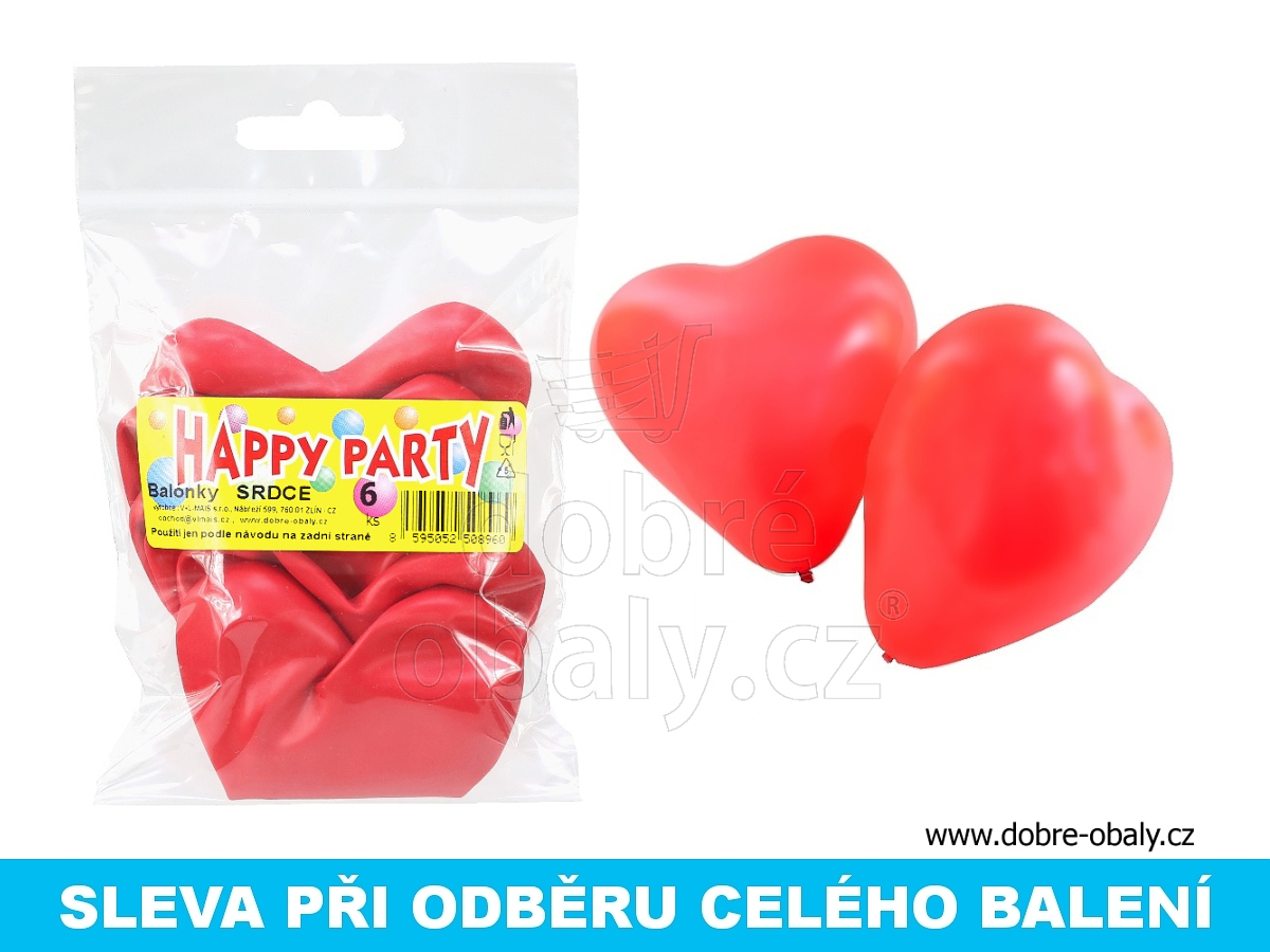 Nafukovací balónky SRDCE, 6ks Happy-Party, výhodné balení