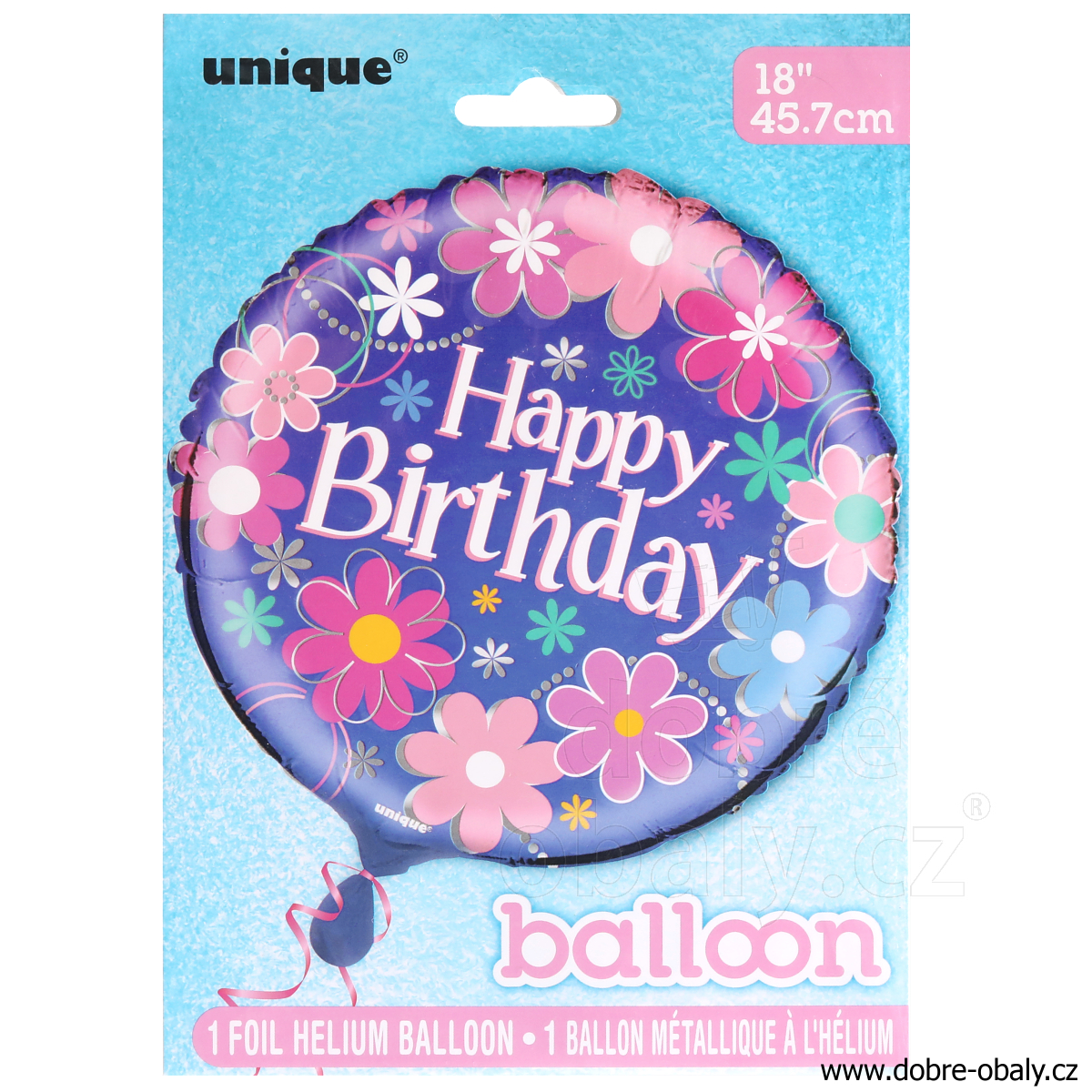 Nafukovací fóliový balónek HAPPY BIRTHDAY KVĚTY kulatý
