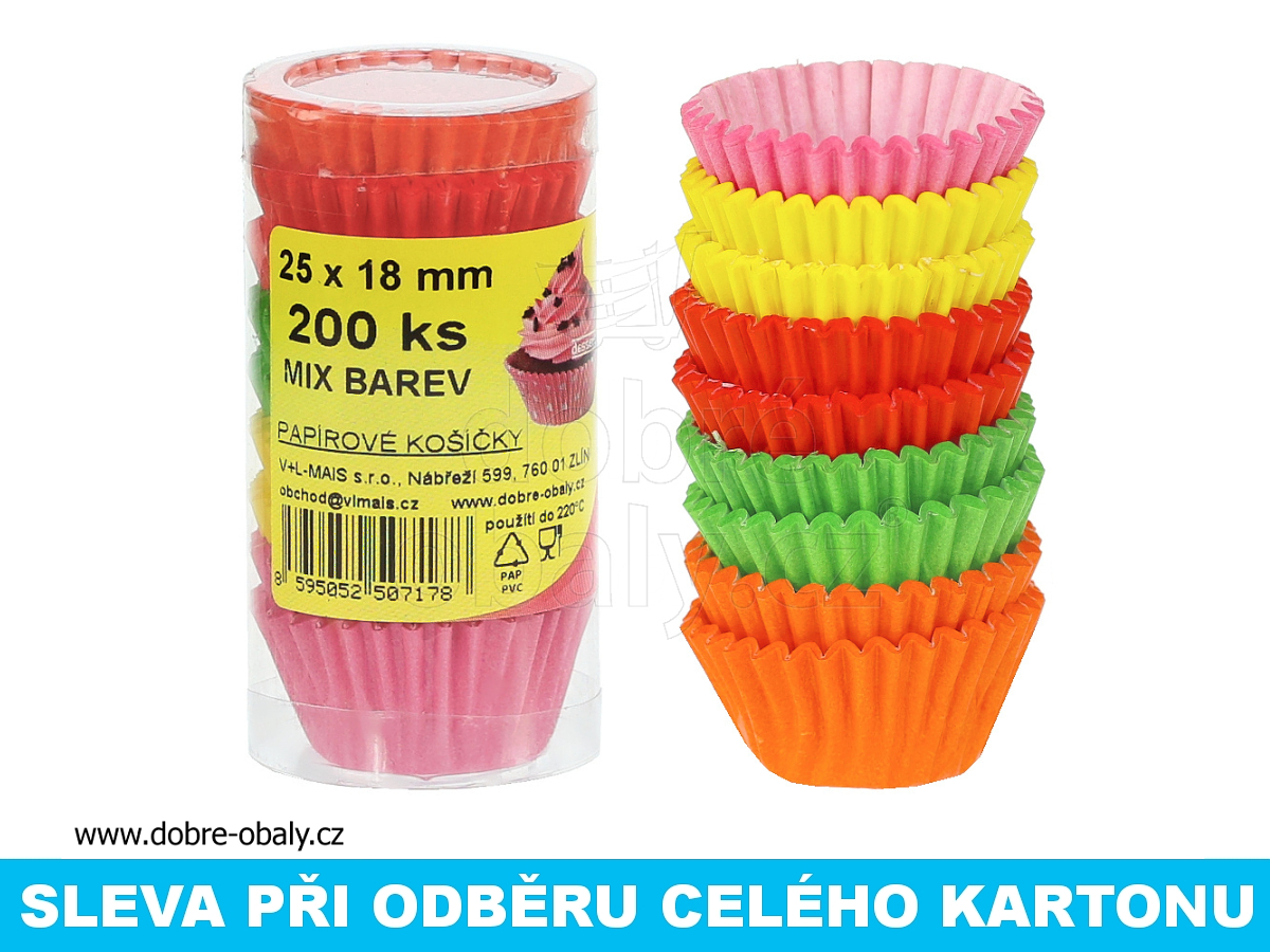 Papírové košíčky barevné cukrářské 25x18mm 200ks, výhodné balení
