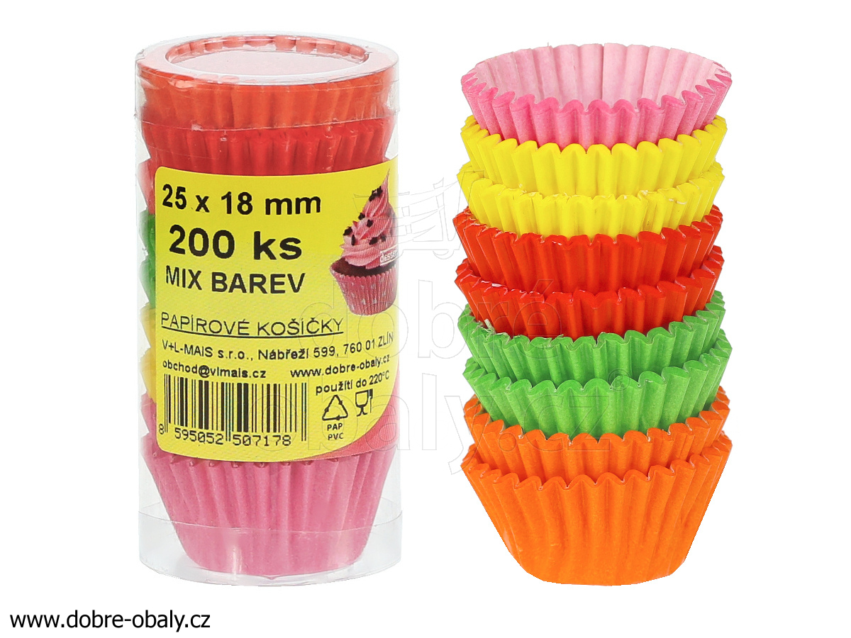 Papírové košíčky  barevné cukrářské 25x18mm, 200ks