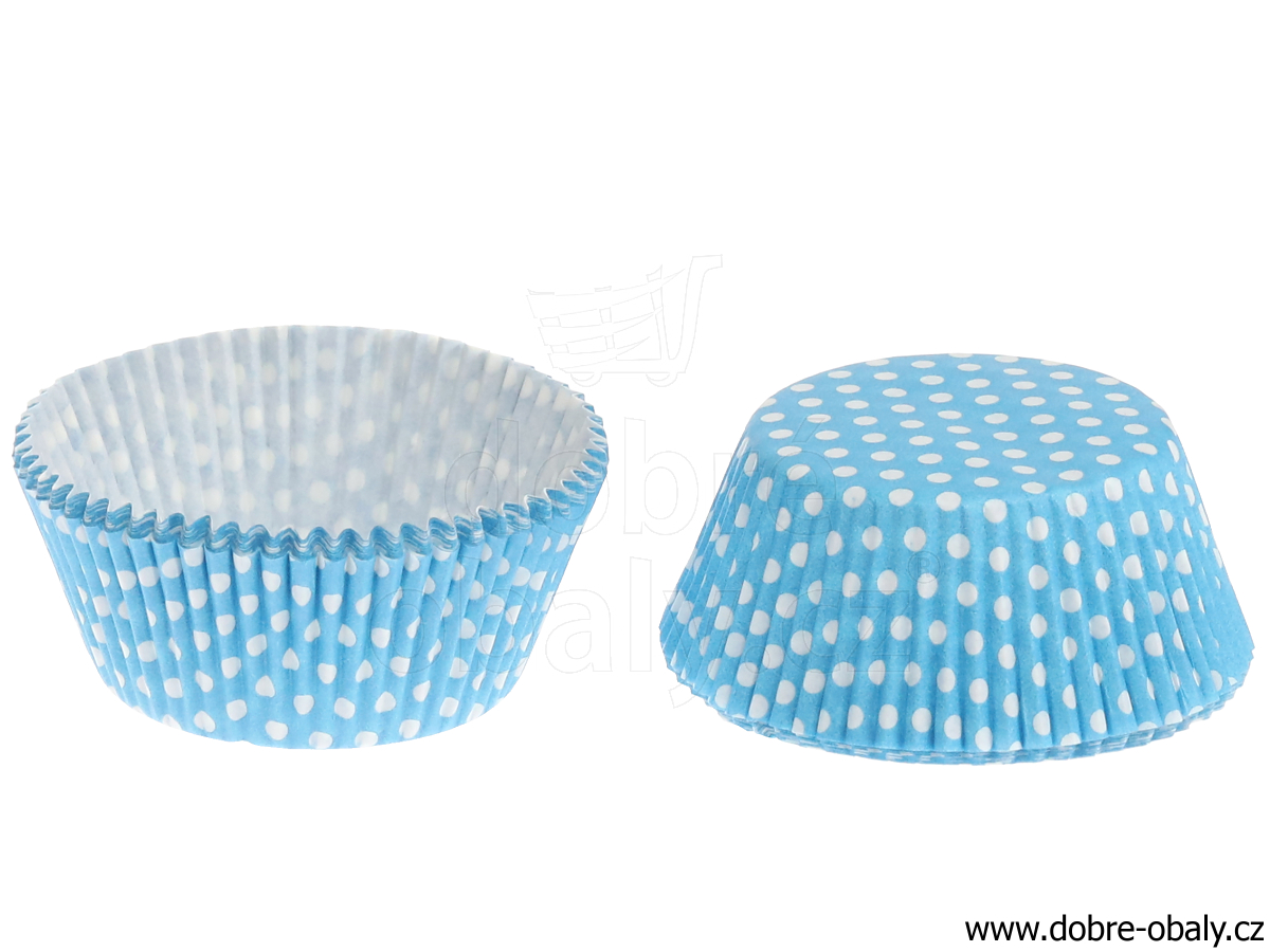 Papírové košíčky na muffiny PUNTÍKY modré 50x30mm, 40ks