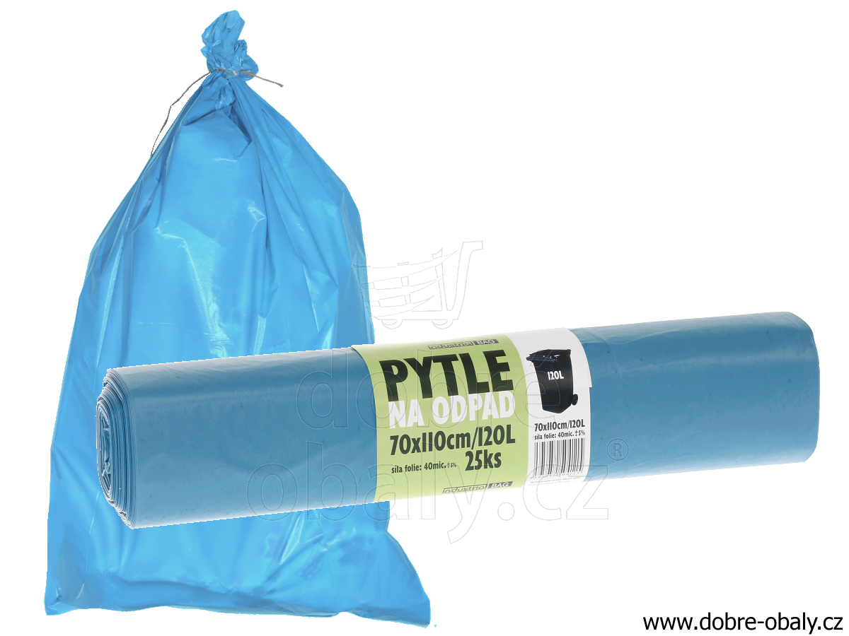 Pytle na odpad 120 l, 70x110cm, 40y modré, 25ks/role