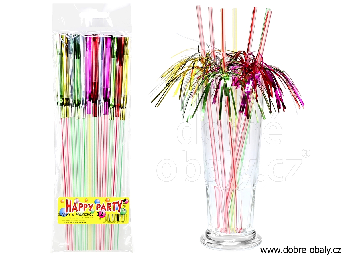 Slámky dekorační s palmičkou, 12ks  Happy Party