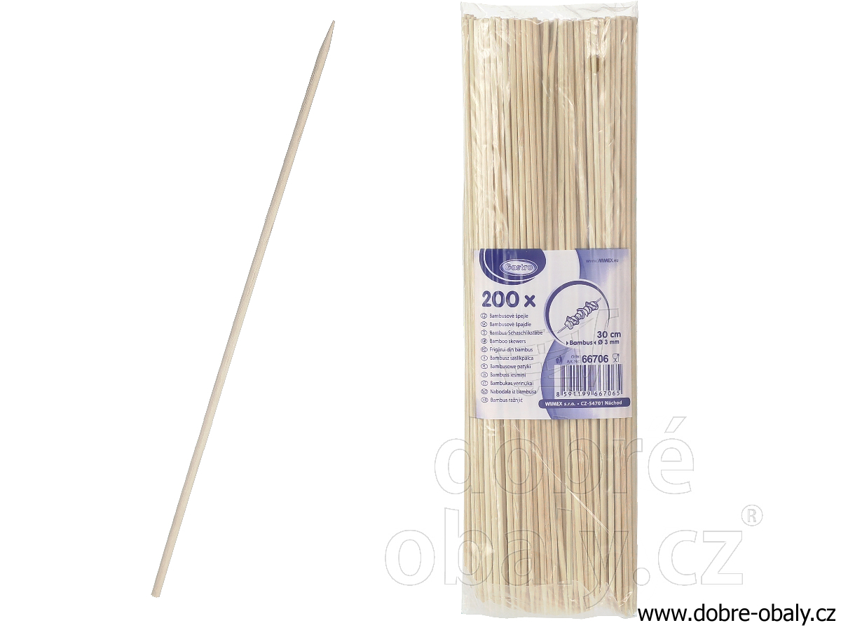 Špejle 30 cm bambus hrocené, 200ks