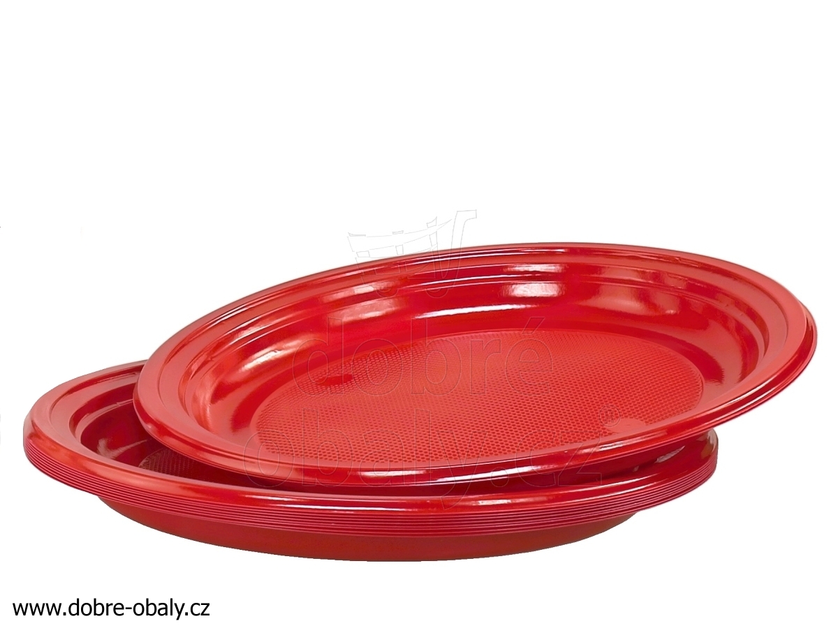 Talíře plastové barevné mělké červené PS 220 mm