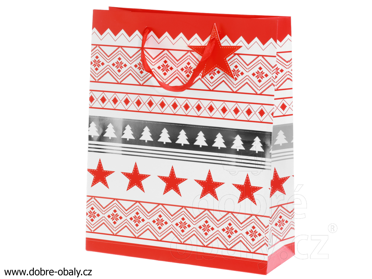 Vánoční dárková taška M červeno-bílá, B hvězda