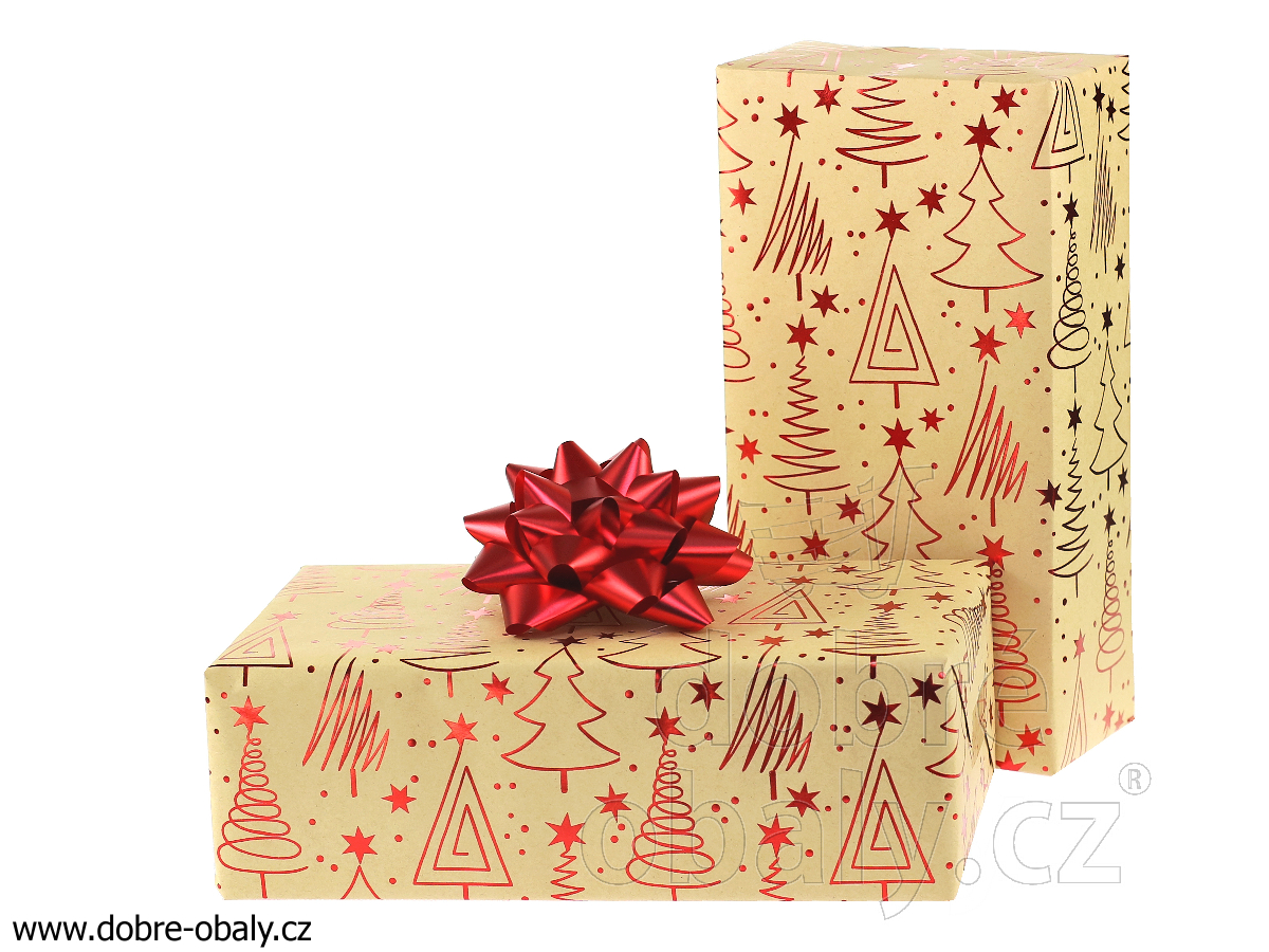Vánoční kraftový papír SHINING MOMENTS - červené stromky