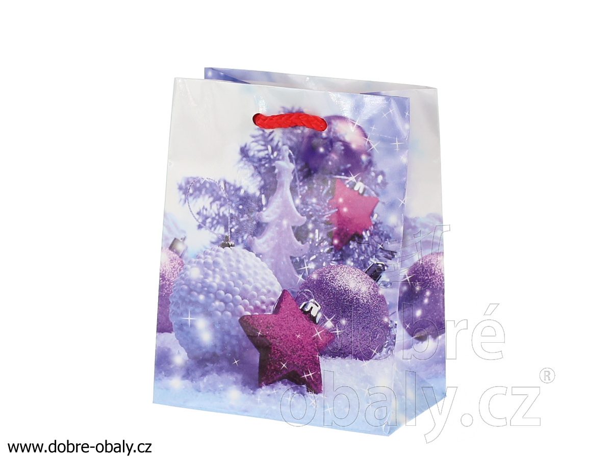 Vánoční papírová dárková taška S - fialová hvězda
