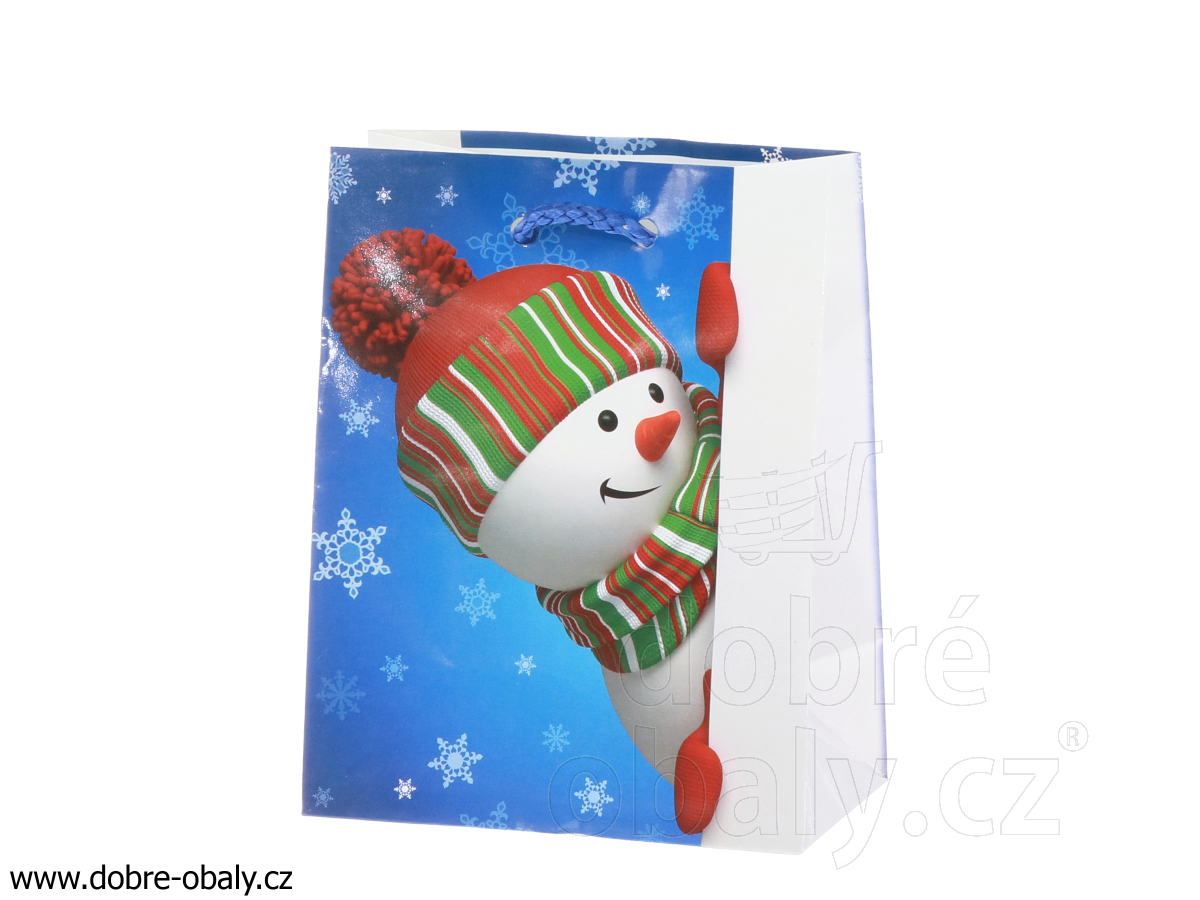 Vánoční papírová dárková taška S - sněhulák