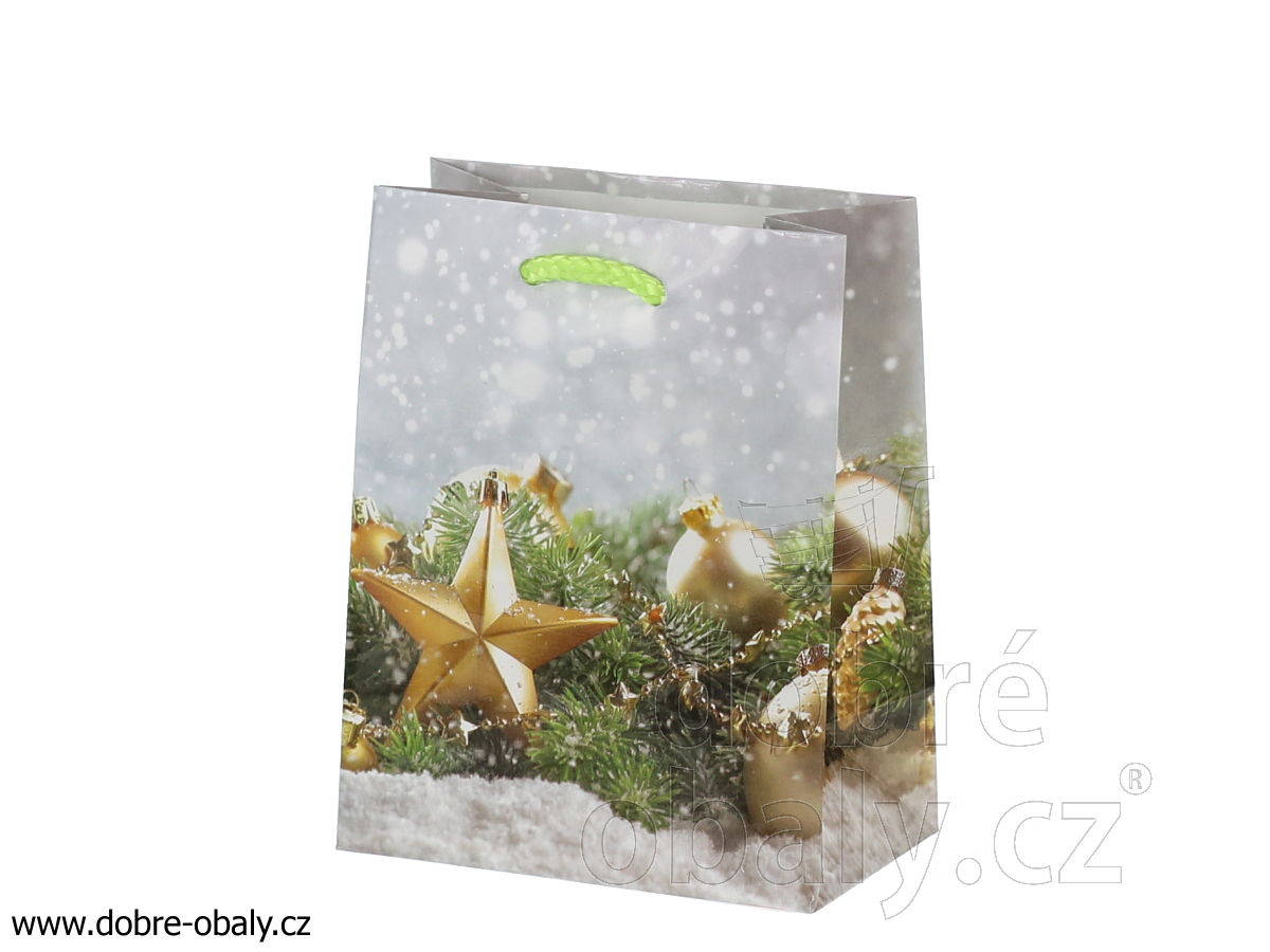 Vánoční papírová dárková taška S - zlatá hvězda