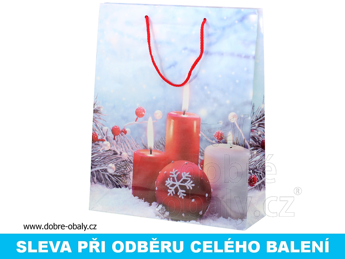 Vánoční papírová taška L  - červené svíčky, výhodné balení