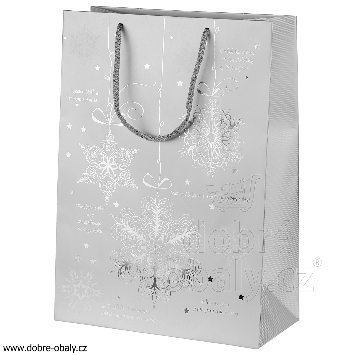 Vánoční papírová taška L LUX - STŘÍBRNÁ vločky 21862