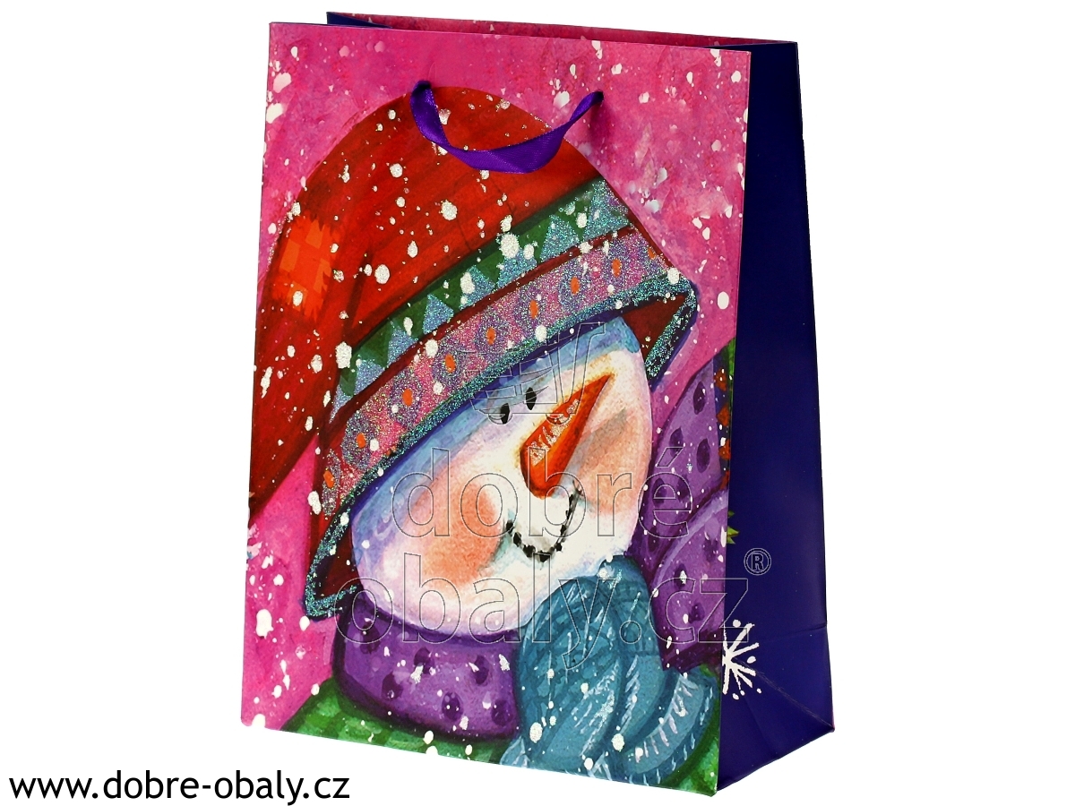 Vánoční papírová taška L - sněhulák v čepici