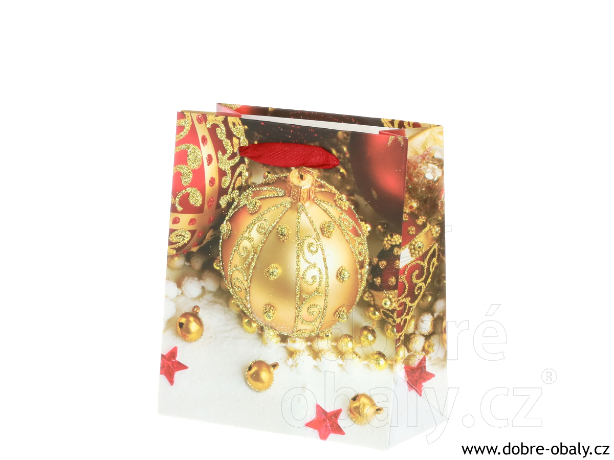 Vánoční papírová taška S 874484 glitter baňky - D